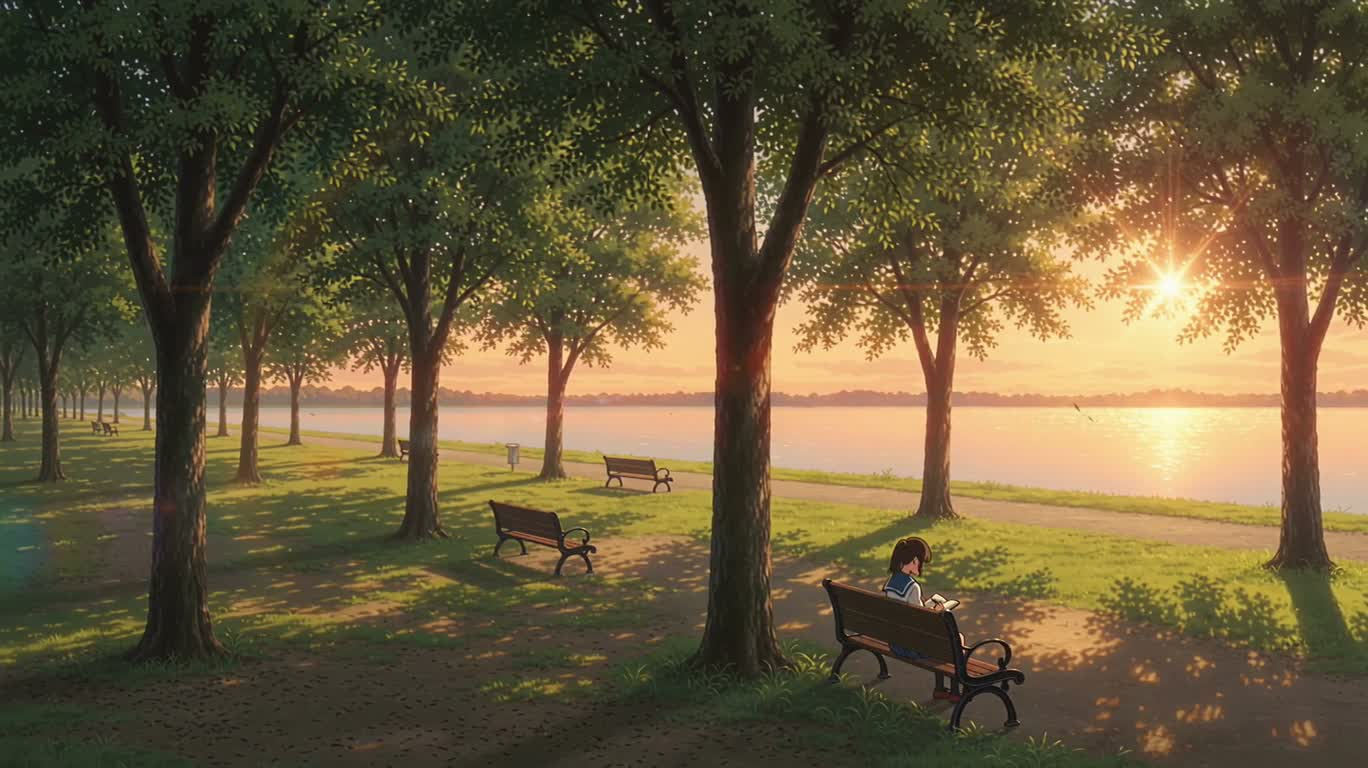 夕暮れの公園の静かなノート — AI video creation