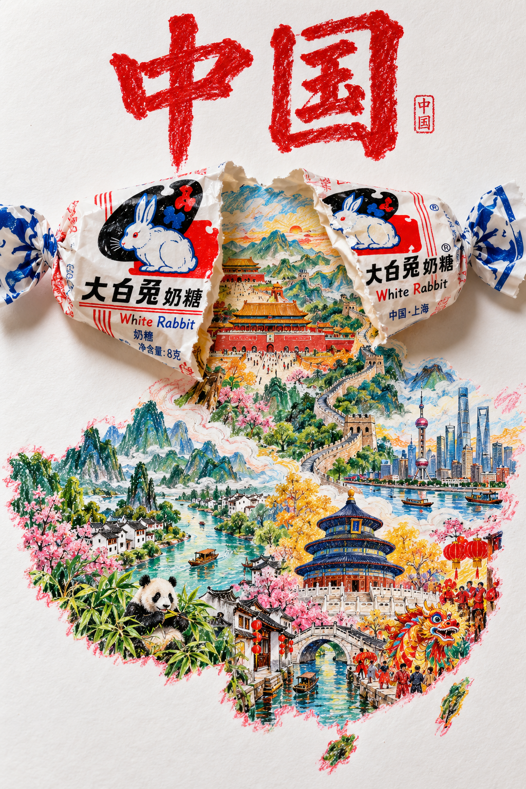 从零食包装绽开的国家微缩景观 — AI image creation