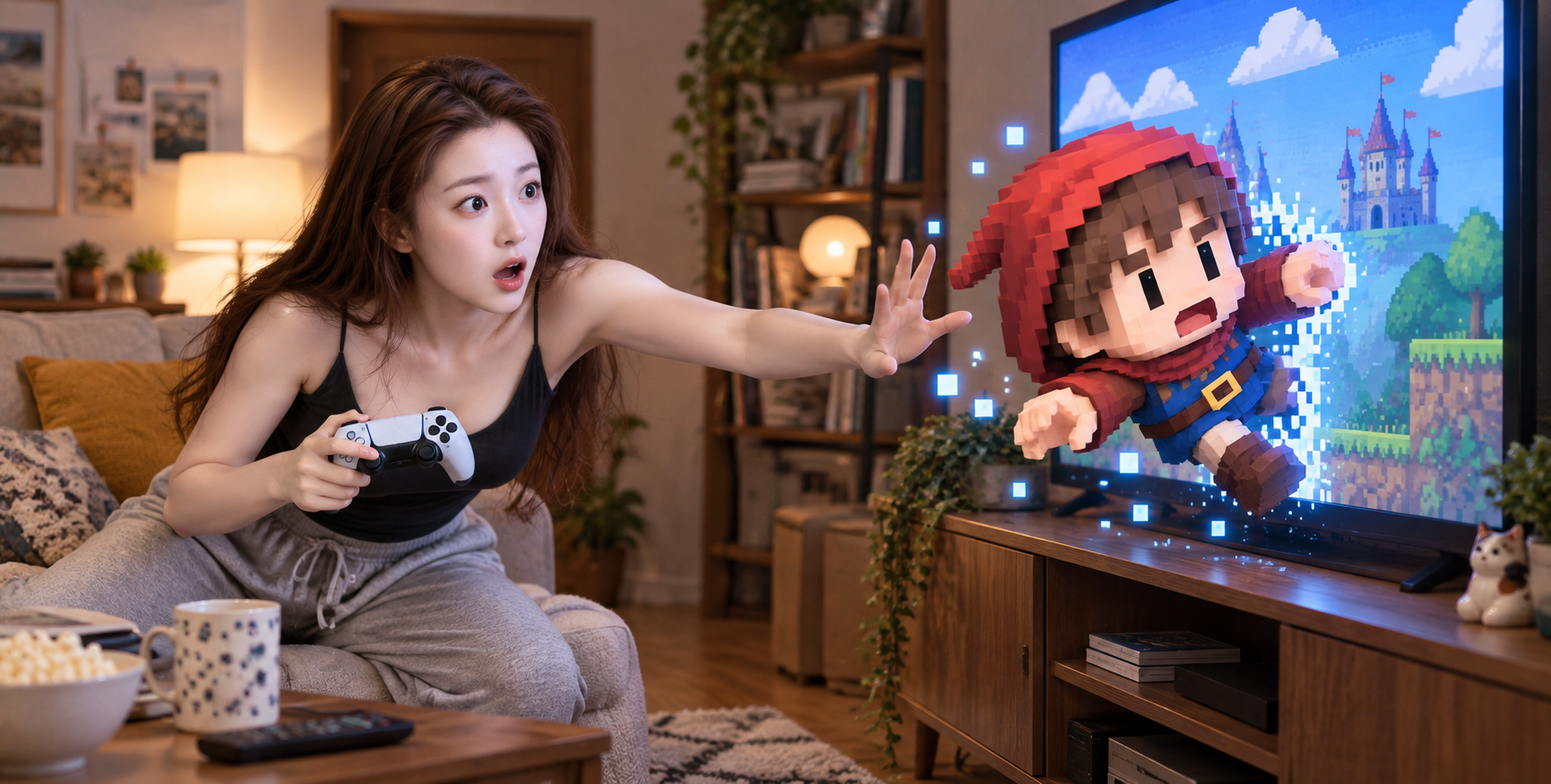 픽셀 캐릭터가 거실에 침입하다