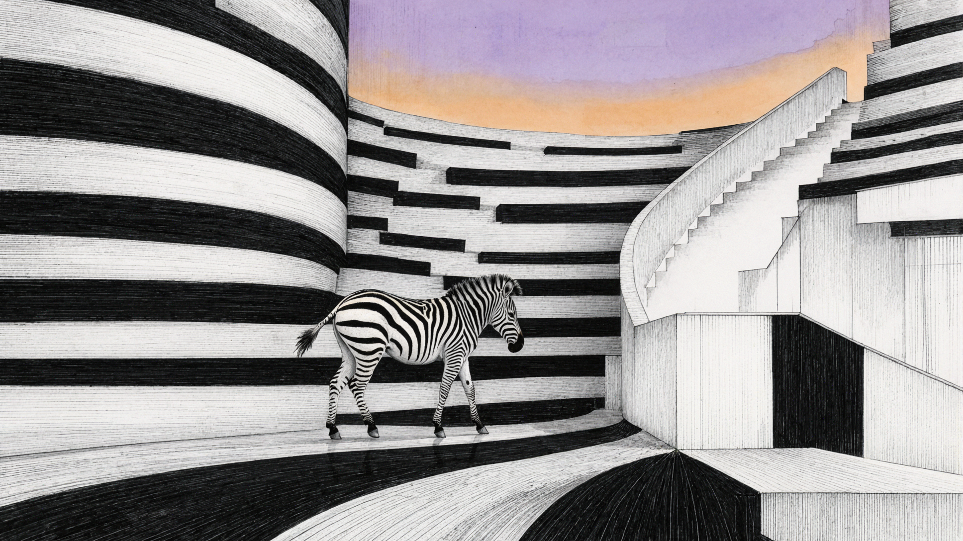 Escalier zébré noir et blanc · Dessin au stylo — AI image creation