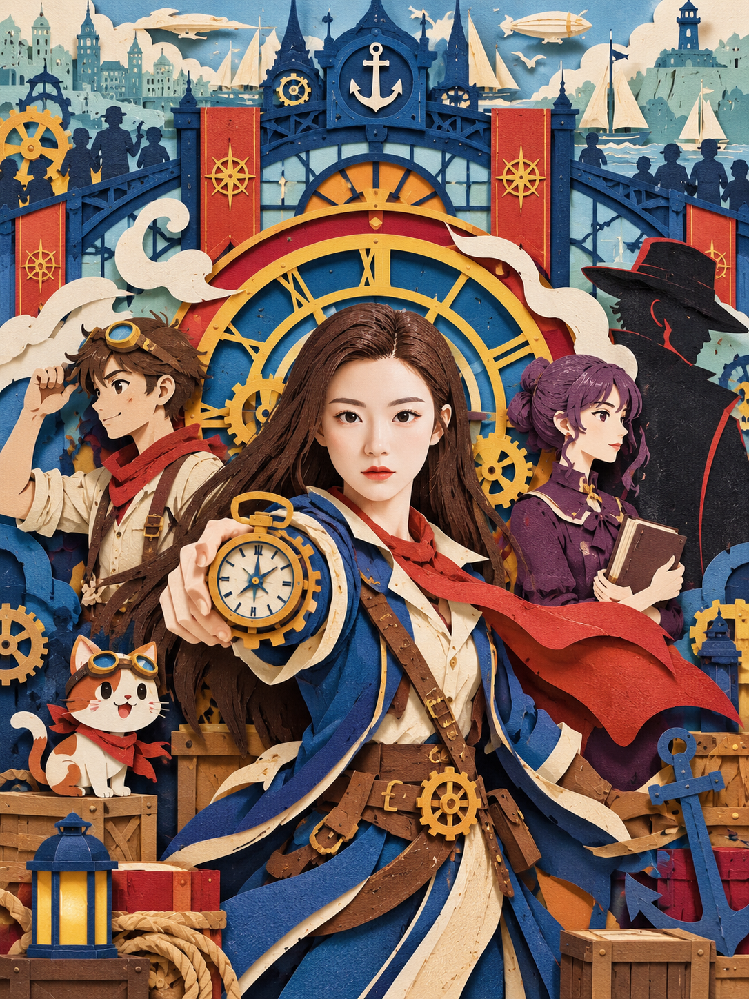 高饱和卡通纸艺剪纸立体模型模板 — AI image creation