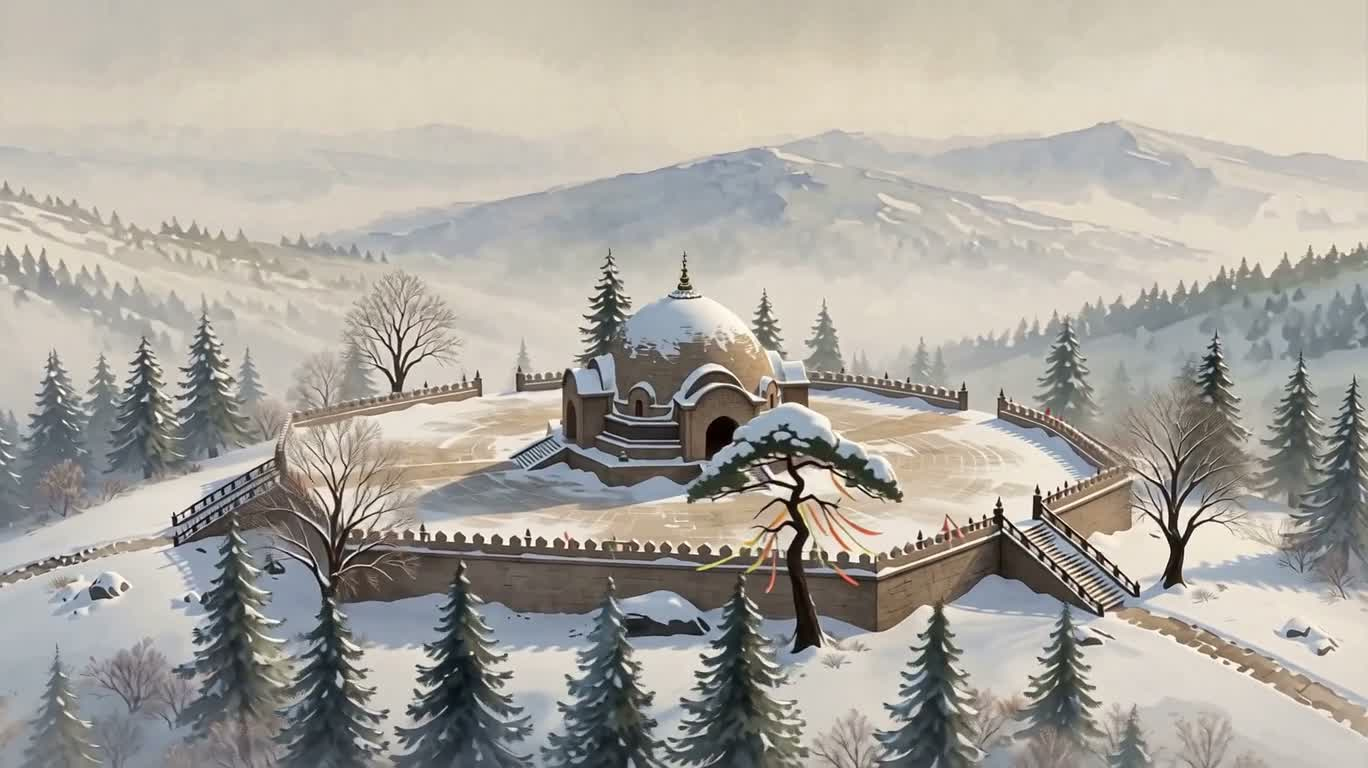 겨울 산꼭대기 천문대