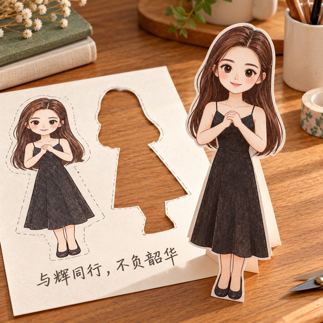 手作り紙芸の祝福人形と同行のメッセージ