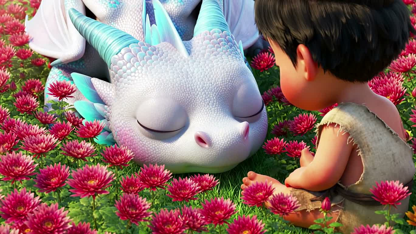 花海中的小男孩与白龙 — AI video creation