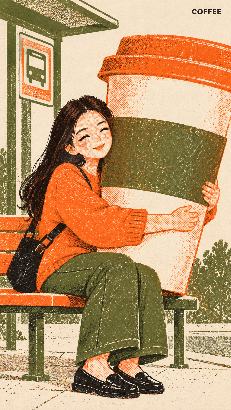 孔版印刷超大咖啡杯通勤插画海报 — AI image creation