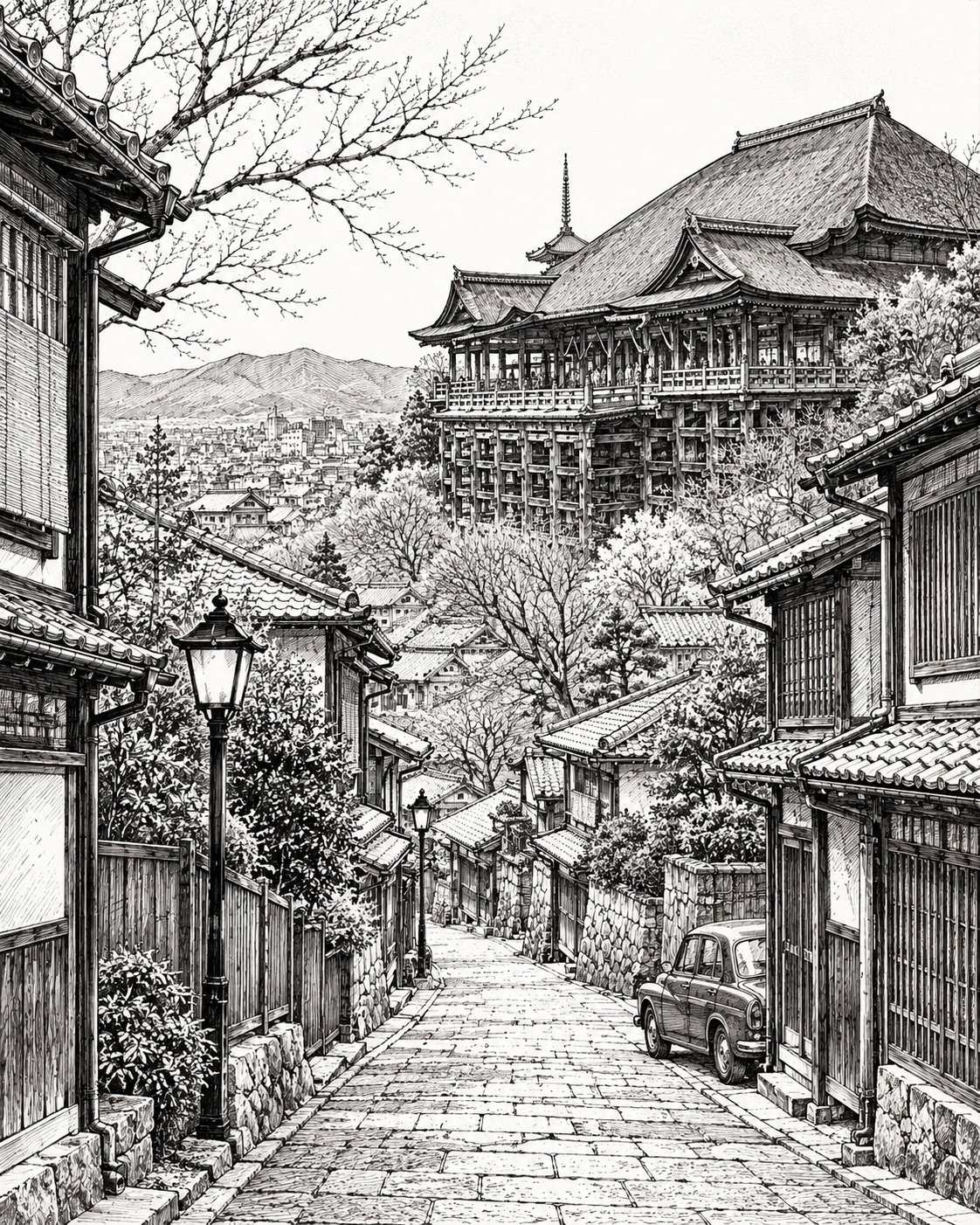 黑白建筑写生城市地标手绘风格