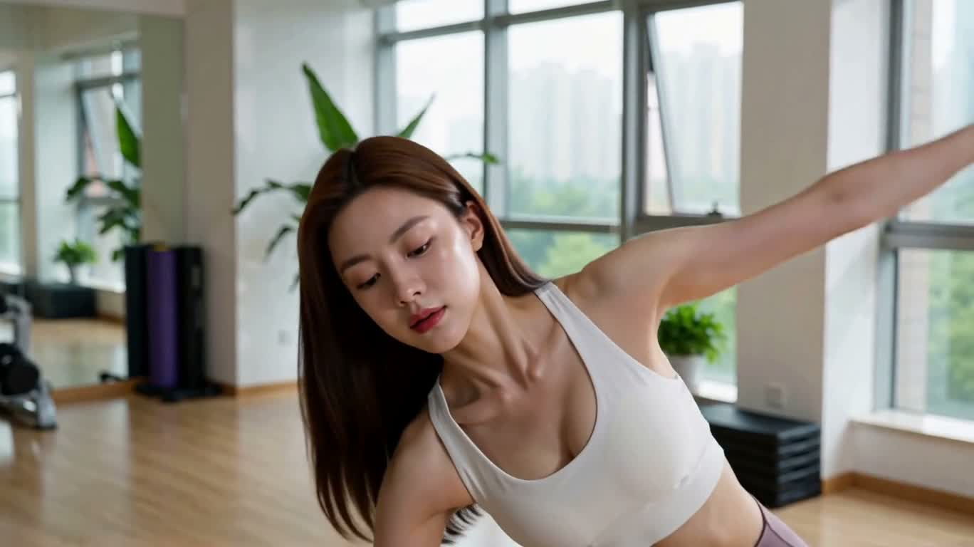 明亮瑜伽馆中的舒缓流瑜伽 — AI video creation