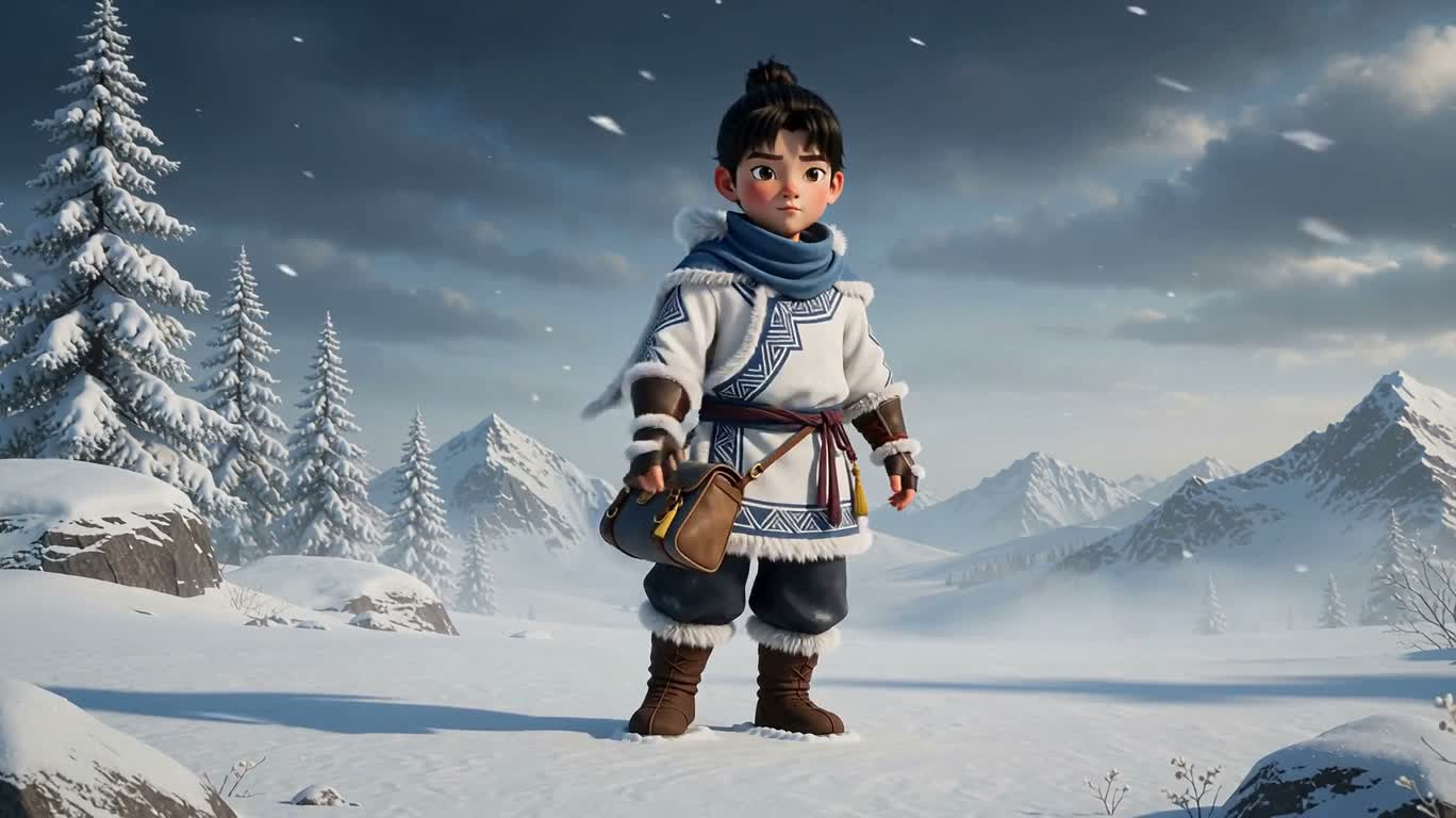 雪原の武侠少年キャラクター紹介 — AI video prompt