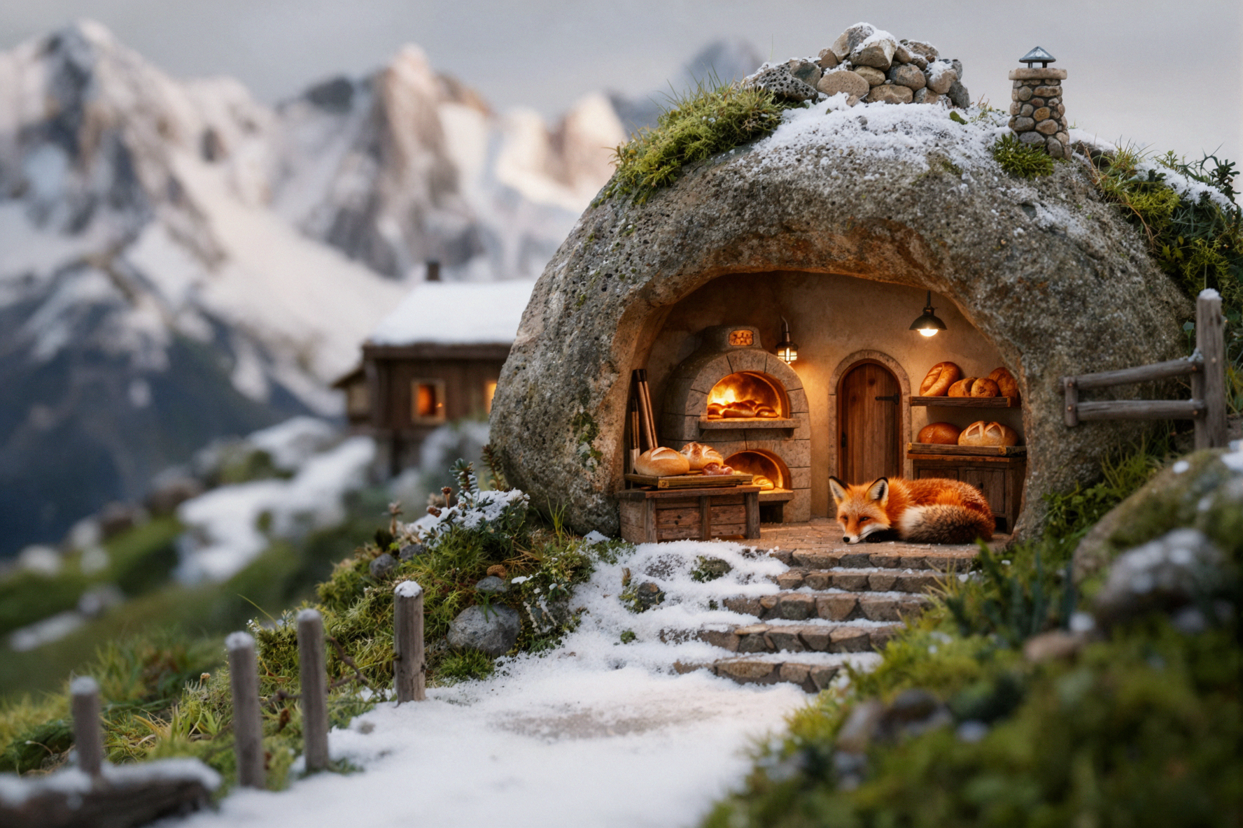 Snowy Night Bakery · Tilt-Shift Miniature — AI image creation