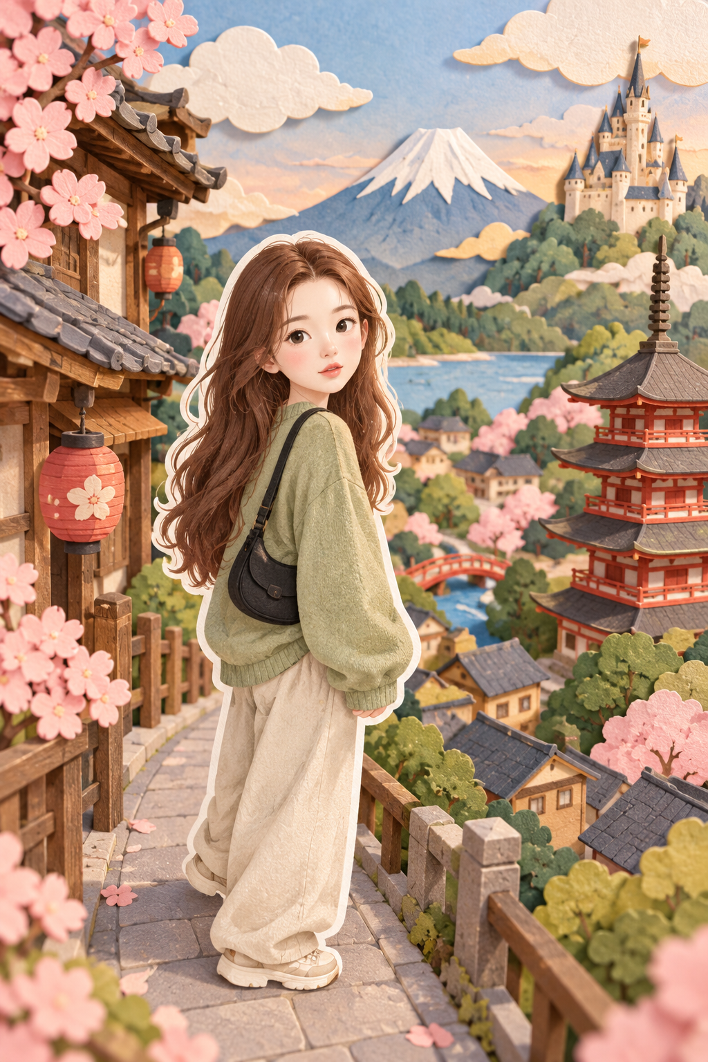 和风纸艺微缩旅行与奇幻城堡 — AI image creation
