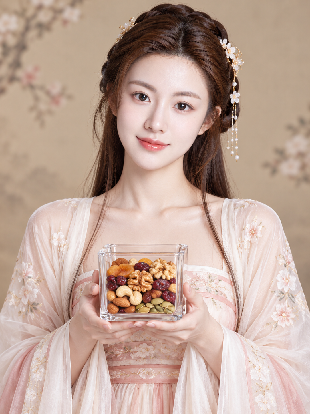 古风成年女性手持点心玻璃盒宣传照
