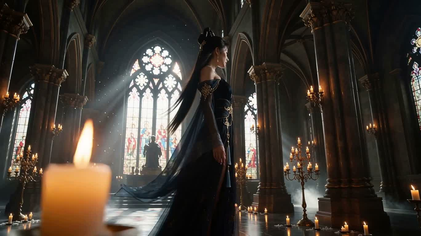 Wuxia Beauty in a Gothic Cathedral — AI video creation