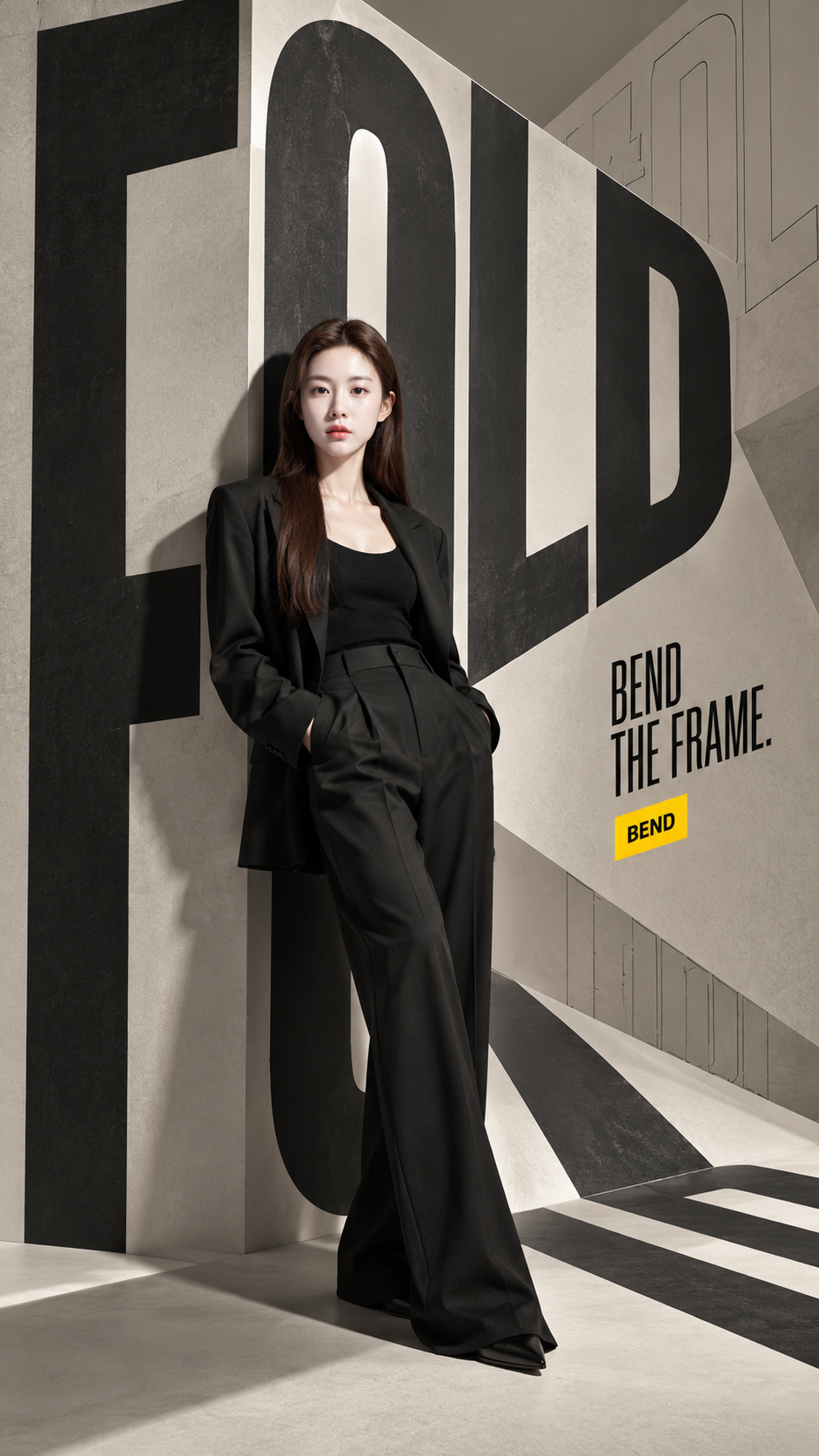 Fashion Editorial Poster of an Adult Woman in Oversized Typography