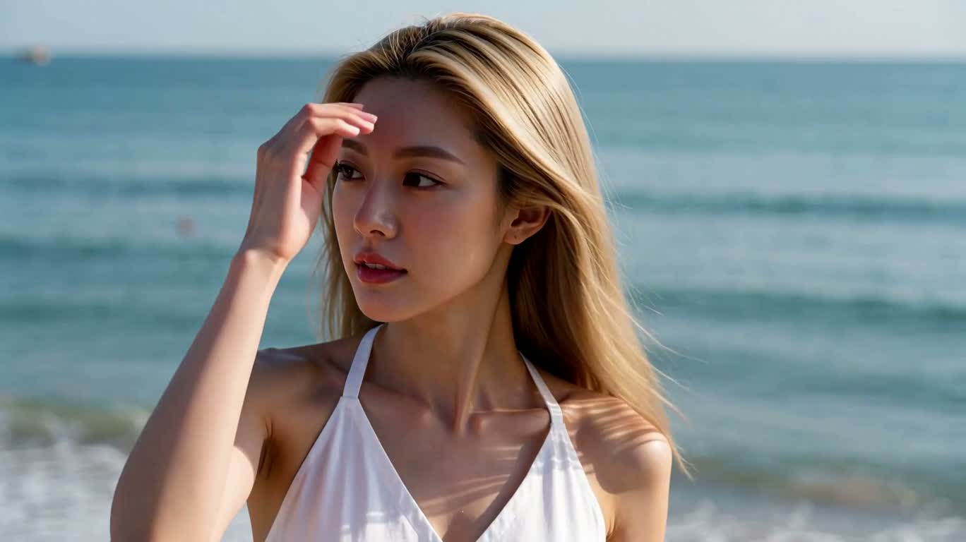 海风中的金发女子