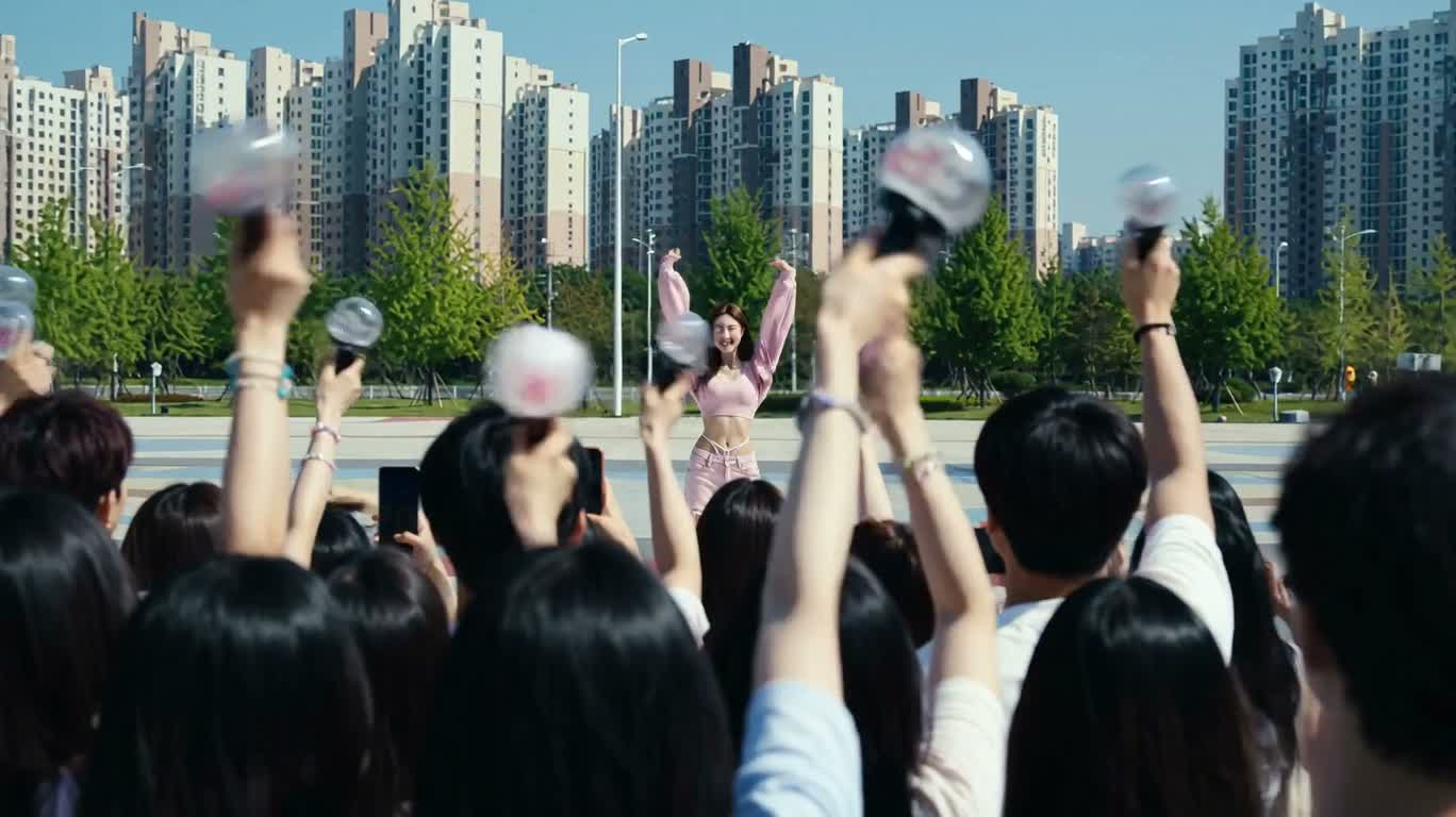 뜨거운 햇살 무대의 수줍은 손키스 — AI video creation