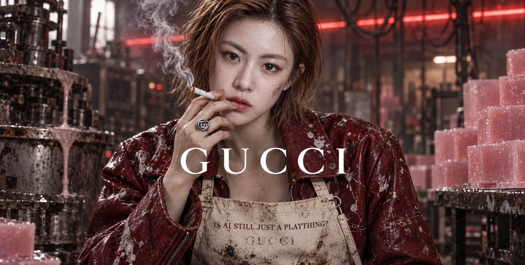 Chân dung thời trang công nghiệp với thuốc lá và chữ Gucci