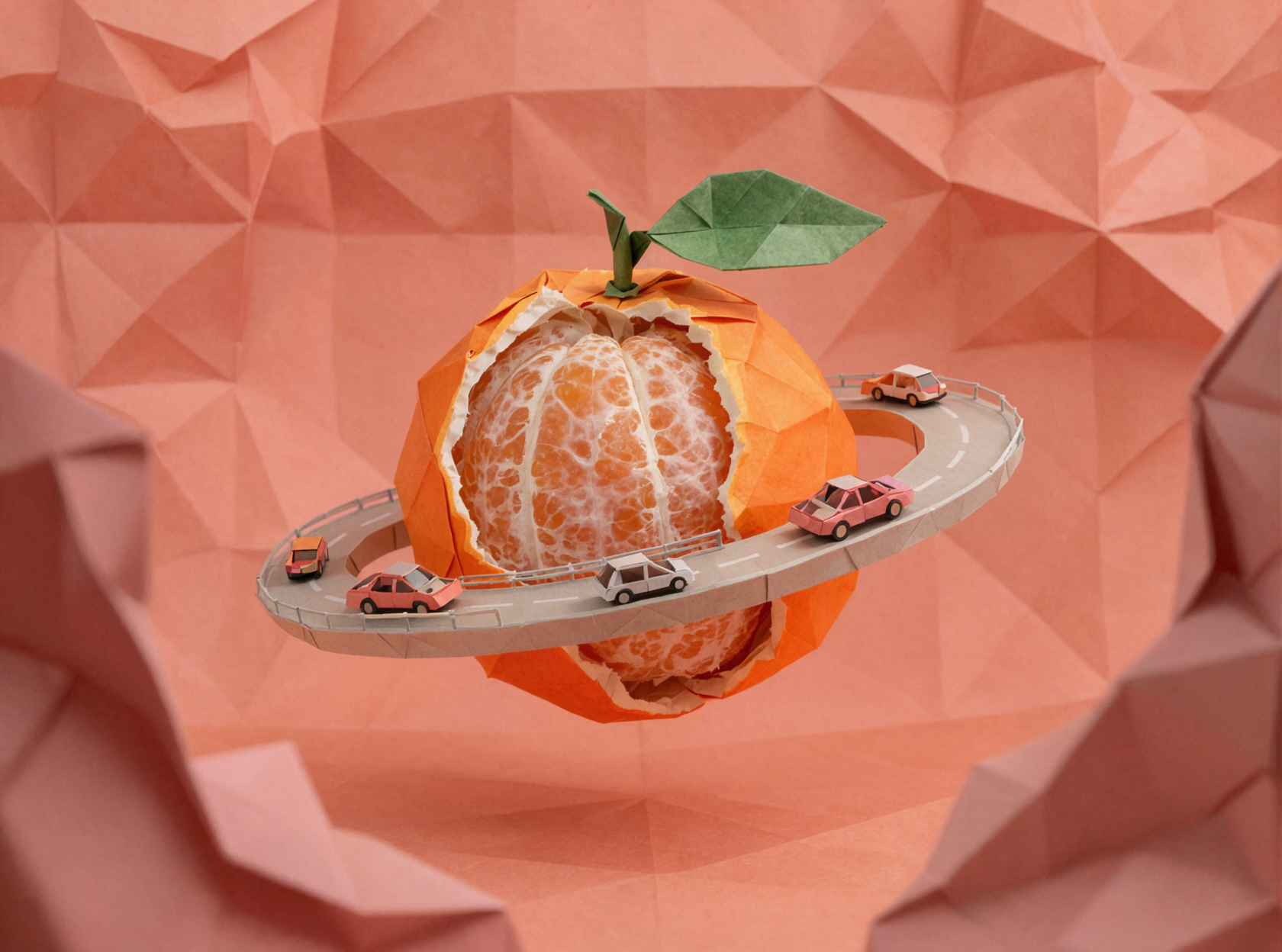 Hành tinh cam · Tác phẩm điêu khắc origami — AI image creation