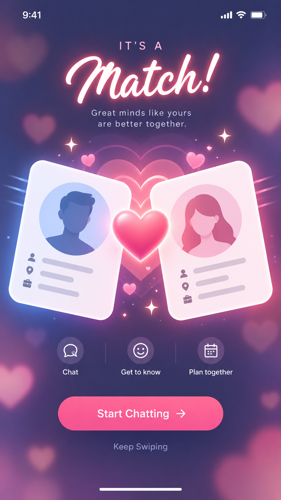 社交软件匹配成功爱心特效UI界面 — AI image creation