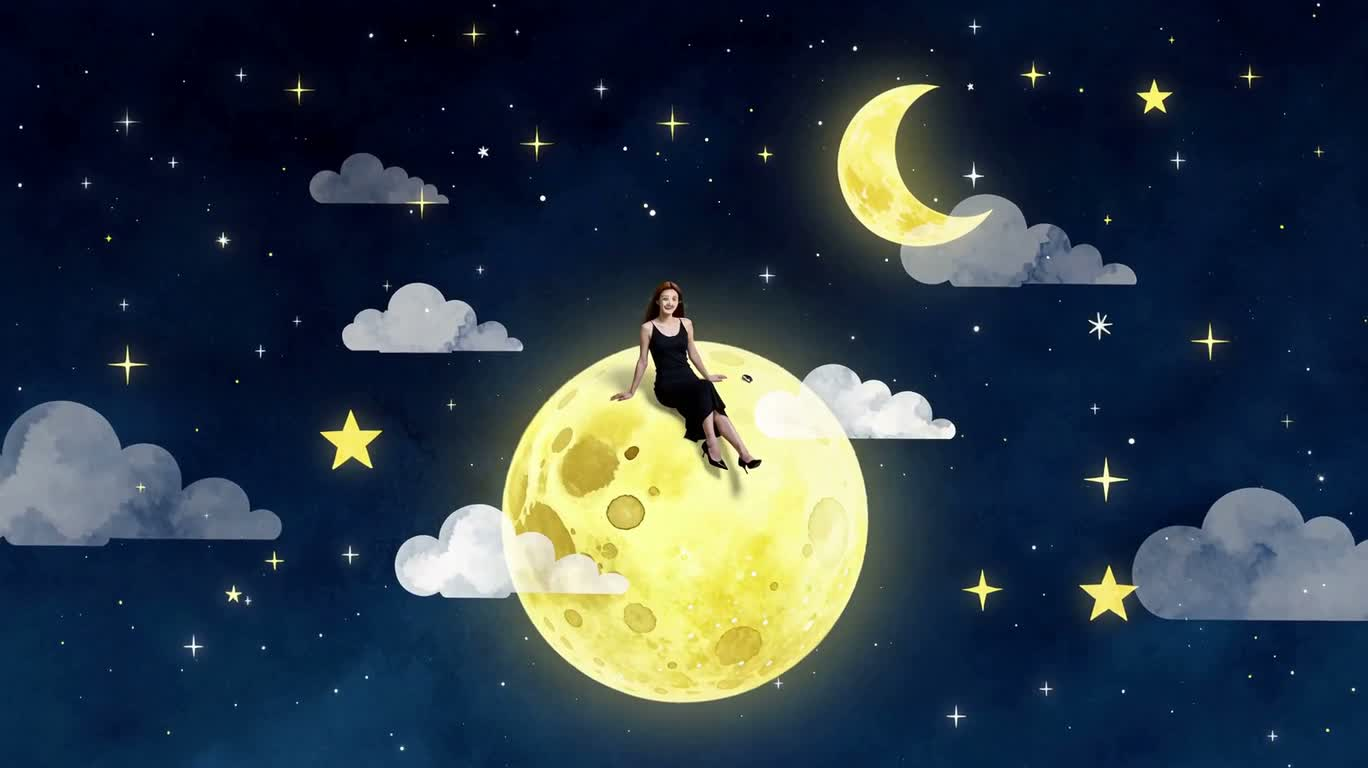 月上水彩笑颜