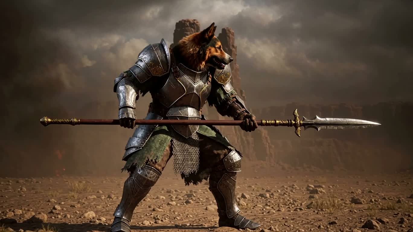 Heavy Armor Spear Dog-Man — AI video creation