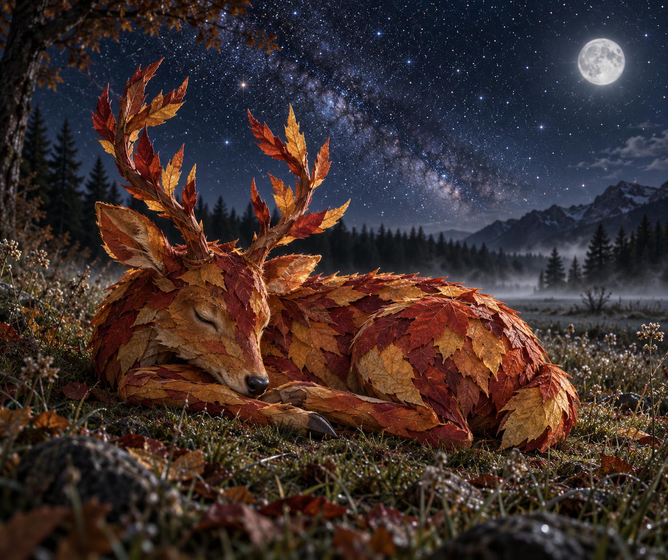 繁星月光下的秋叶幻鹿 — AI image creation