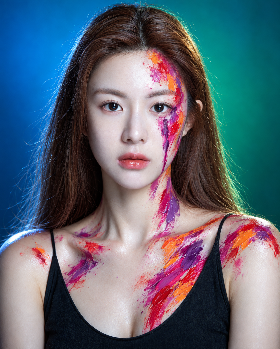 炫彩厚涂与超写实肤质的成人艺术肖像 — AI image creation