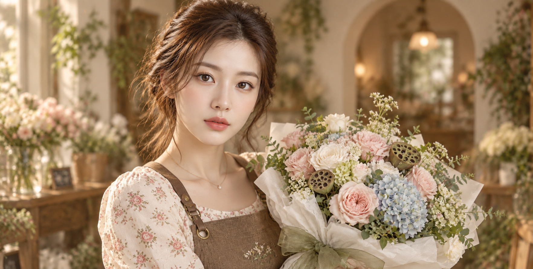 梦幻田园风花艺师的唯美写真 — AI image creation