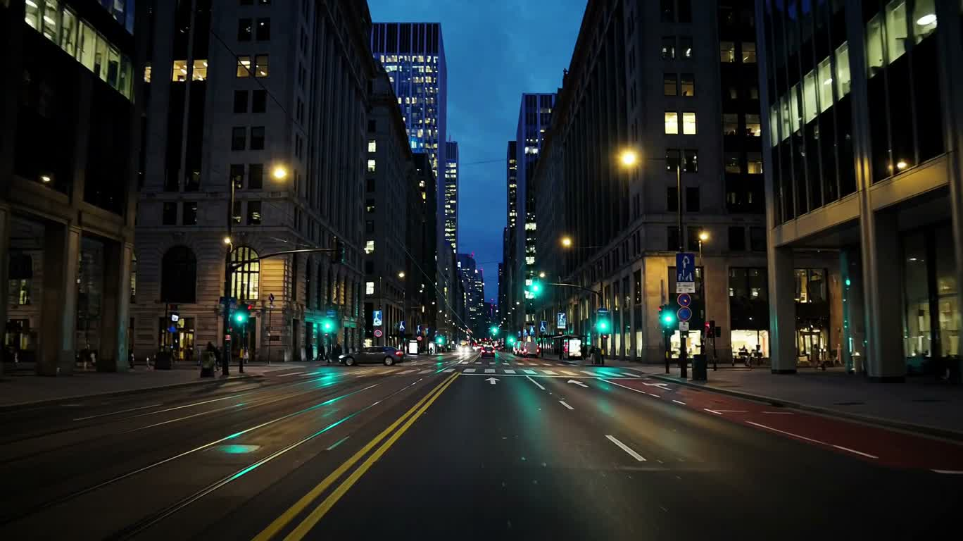 Le quartier financier à l'heure bleue — AI video creation