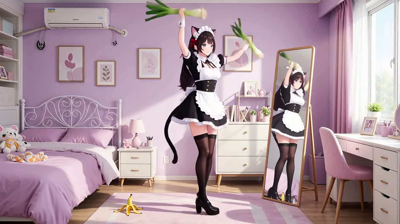 猫耳女仆的萌系葱舞练习PV — AI video creation