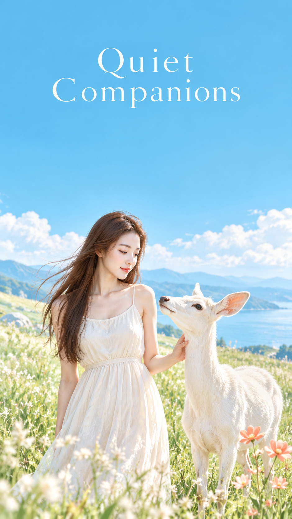 东方禅意白鹿与女子治愈系封面 — AI image creation