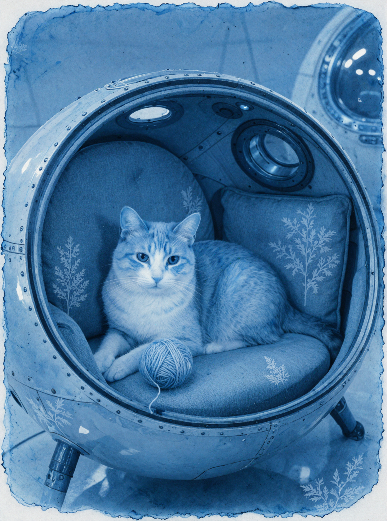 Cat's Space Capsule · Cyanotype Art