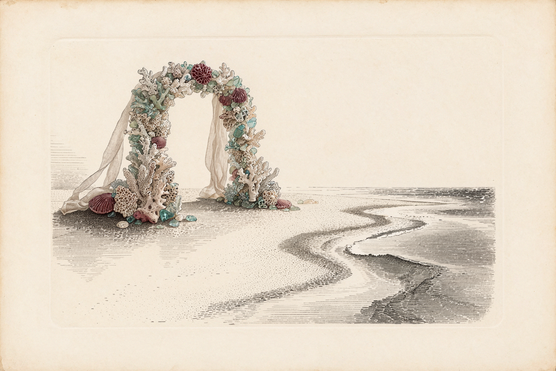 Arche de mariage en corail · Gravure sur plaque de plomb
