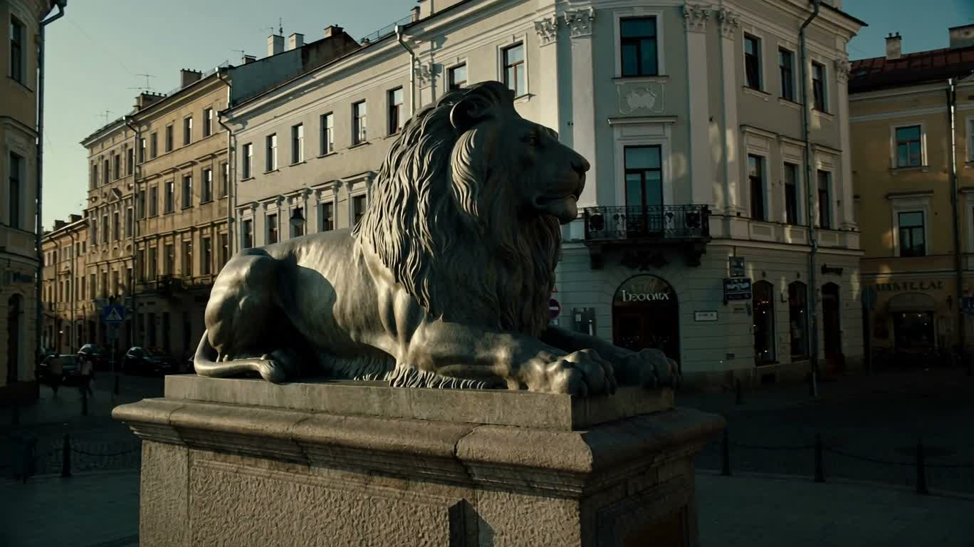 Lion Statue Strolling the Streets of Lviv
