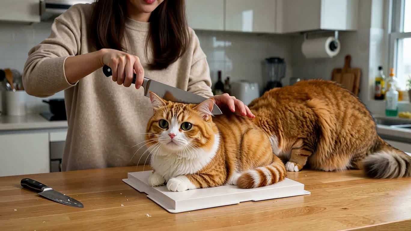猫咪蛋糕旁的意外反应 — AI video creation
