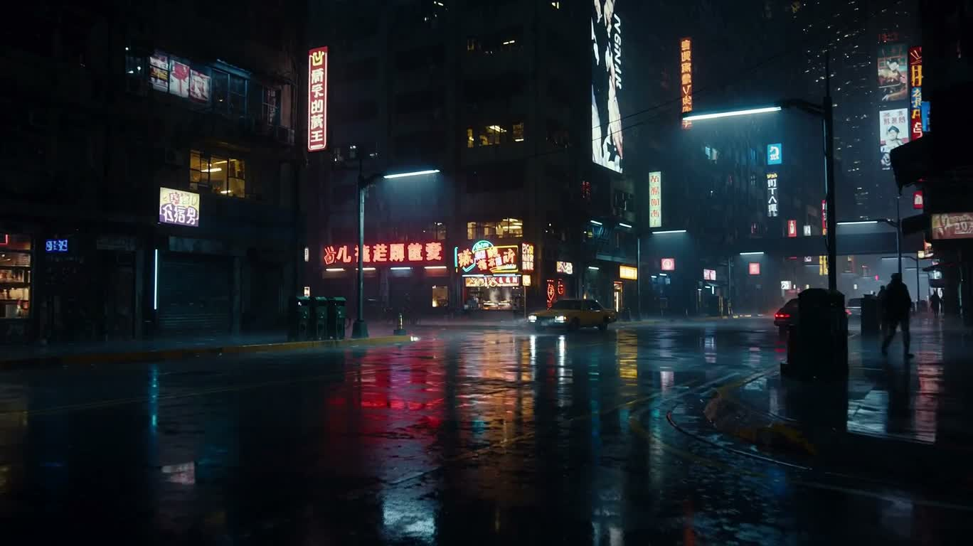 霓虹雨夜街头小吃 — AI video creation