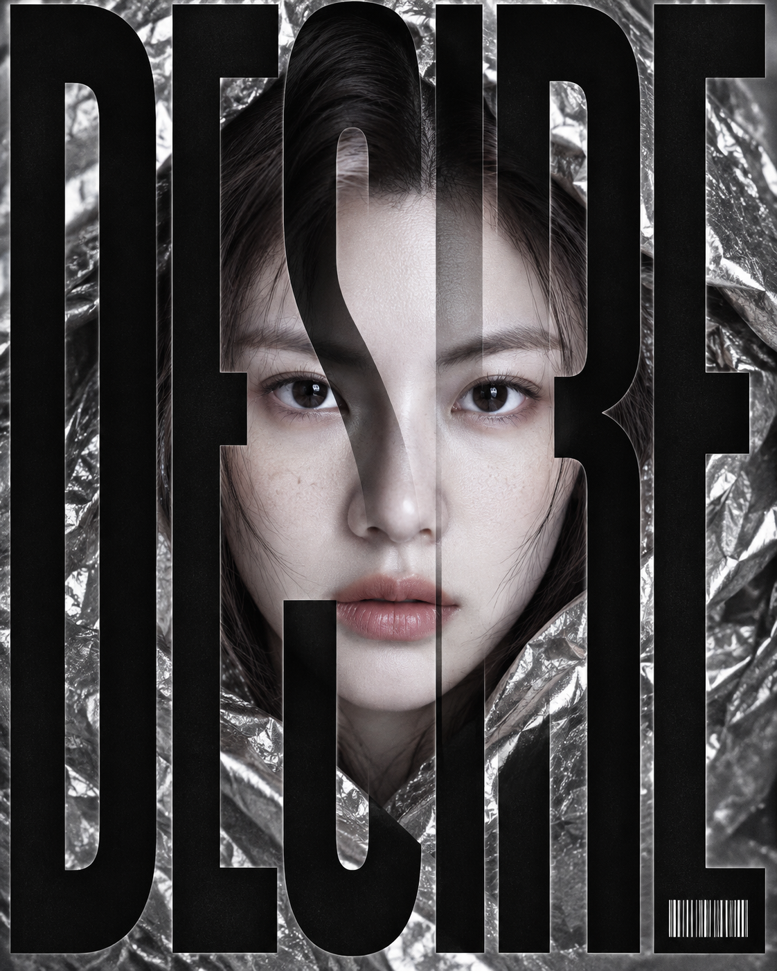DESIRE银色织物遮罩时尚海报 — AI image creation