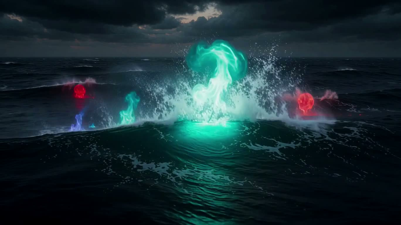 Ngọn lửa rực rỡ bùng cháy trên biển — AI video creation