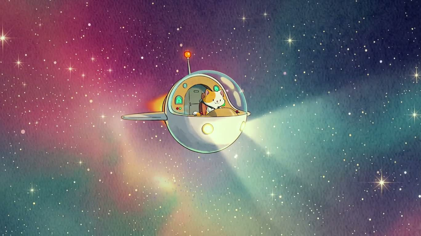 夢幻の水彩スペースキャット