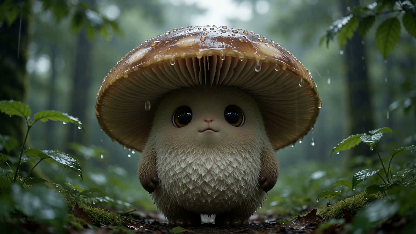 雨中蘑菇小生灵