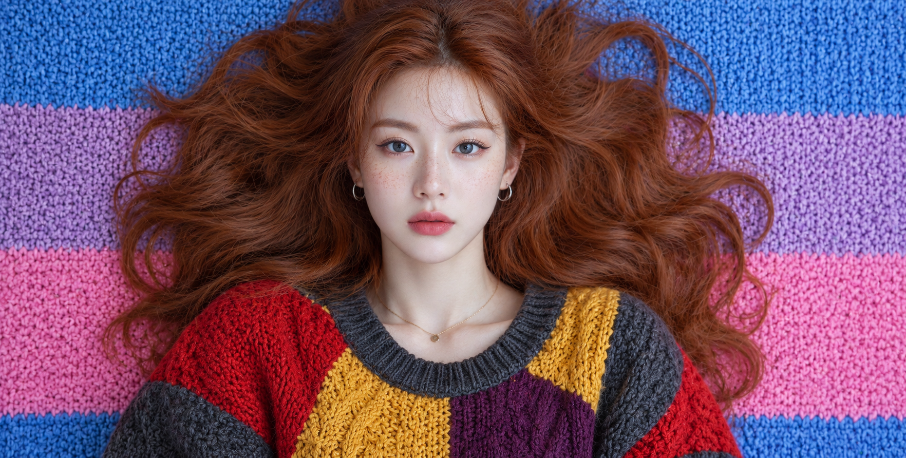 成年红发女子的彩虹针织美梦 — AI image creation