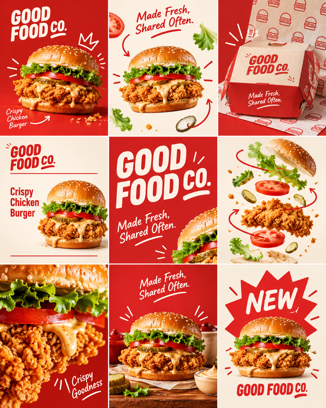 潮流美食品牌九宫格社交营销模板 — AI image creation