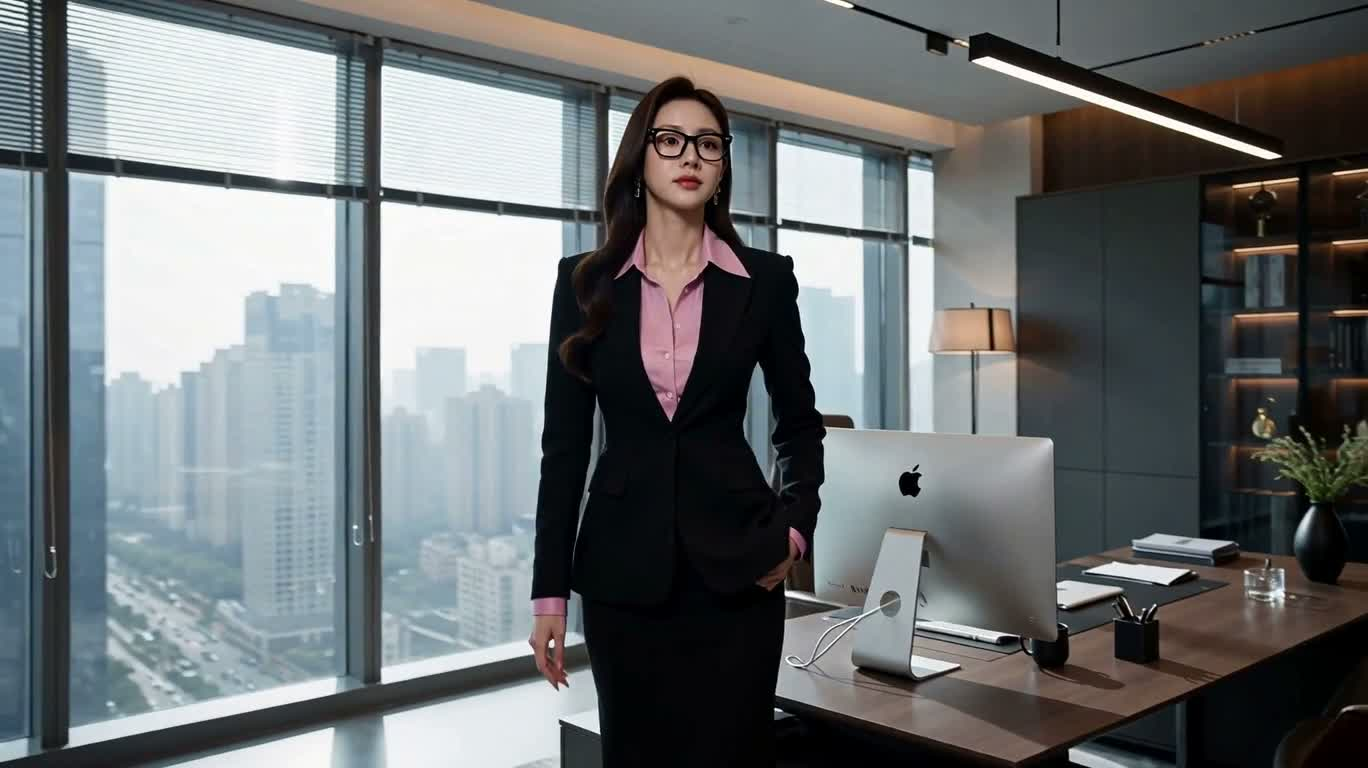 ガラス張りのオフィスの女社長 — AI video creation