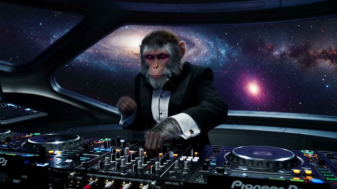 Chú khỉ quản gia DJ trên phi thuyền — AI video creation