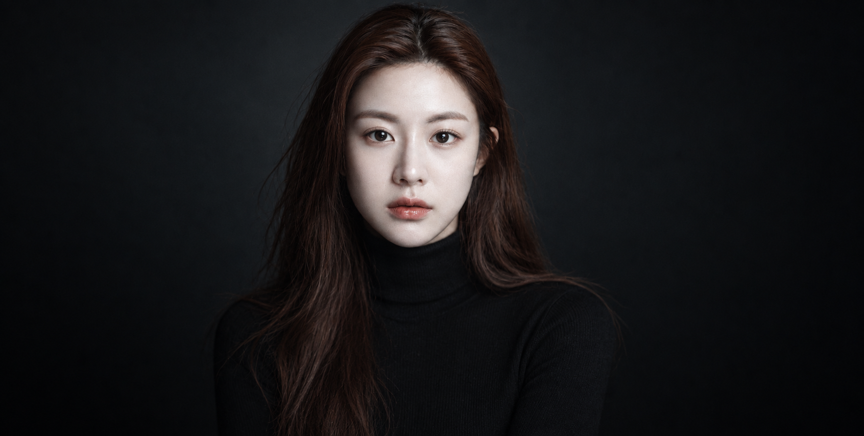 黑色高领毛衣暗调电影感成年女性肖像 — AI image creation