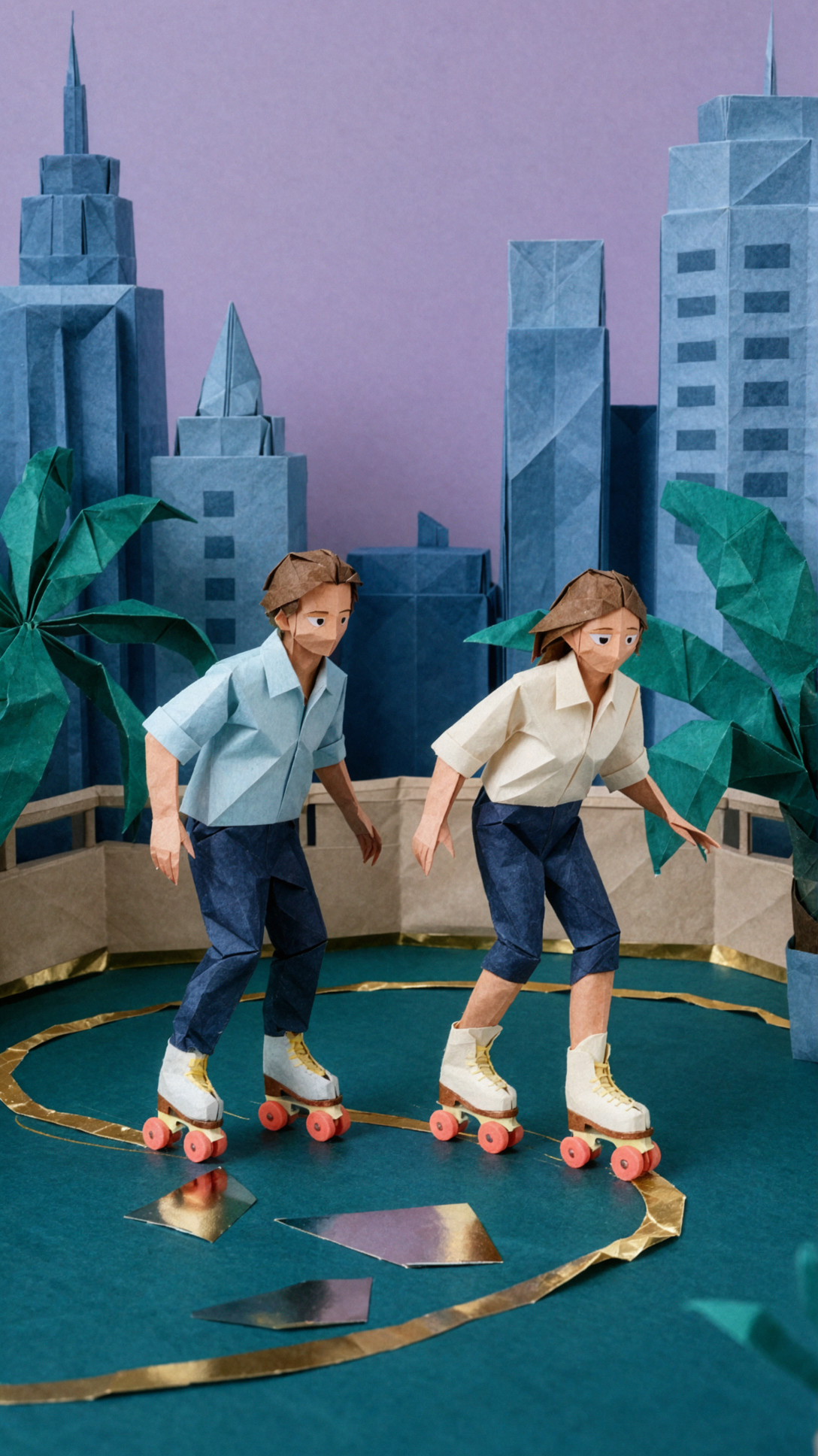 Piste de patinage néon · Sculpture en origami — AI image creation