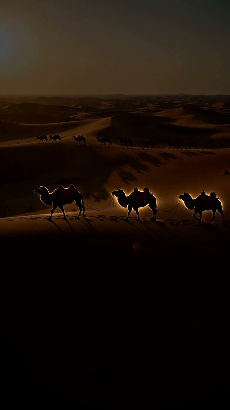 Voyage fantomatique dans la mer de sable et lever de lune — AI video creation