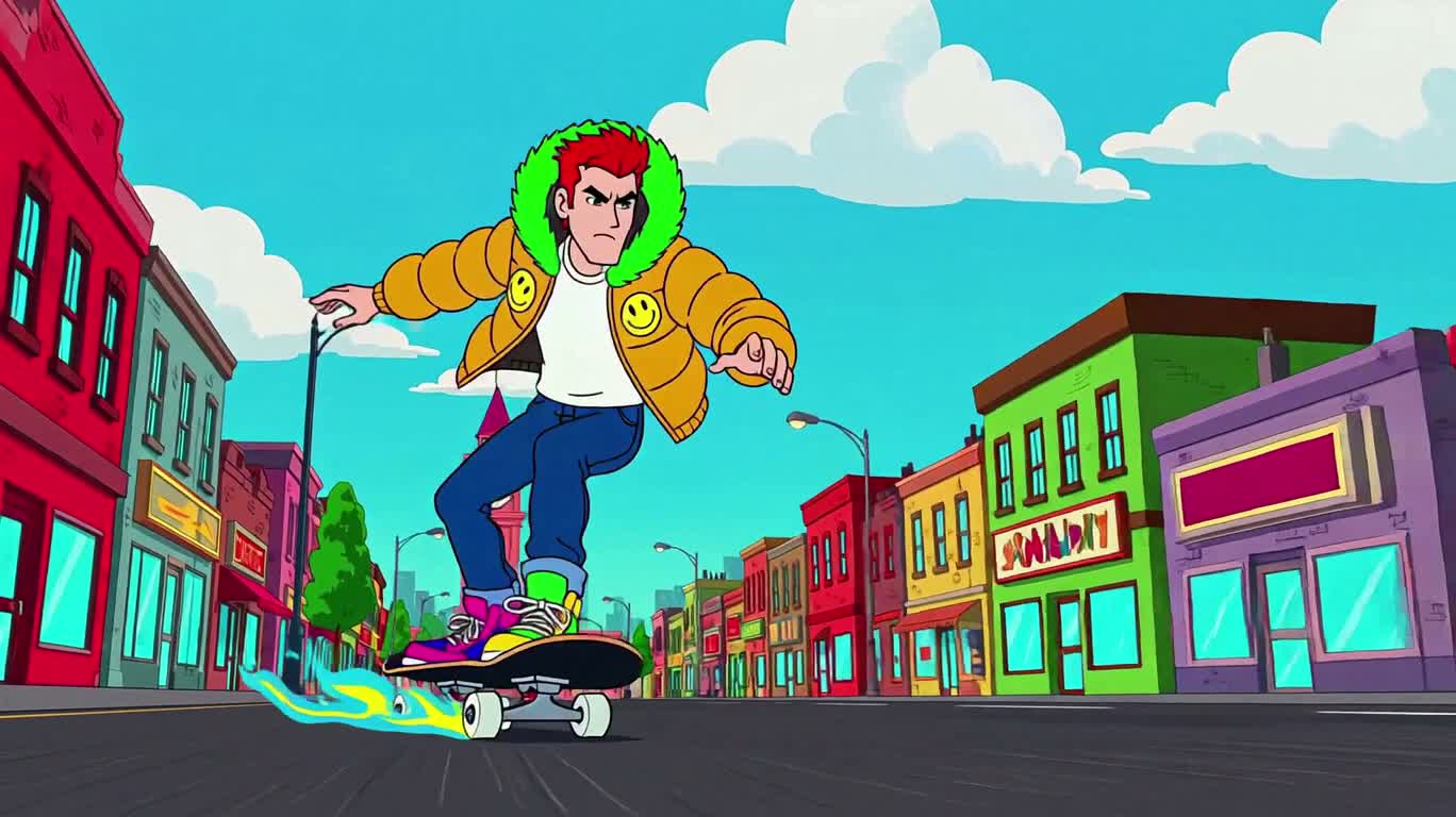 Course de skateboard enflammée dans les rues — AI video creation