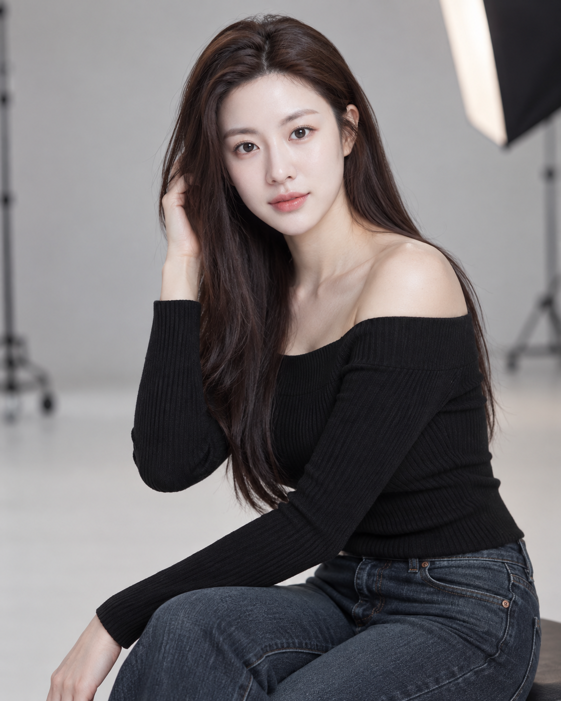 极简韩系成年女性影棚时尚写真 — AI image creation