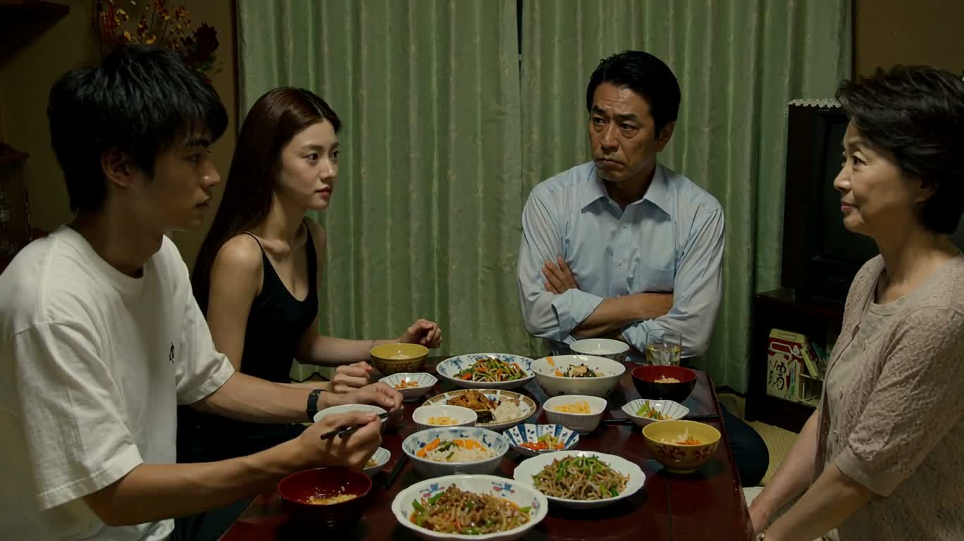 Awkward Family Dinner in 90s Japanese Drama Style