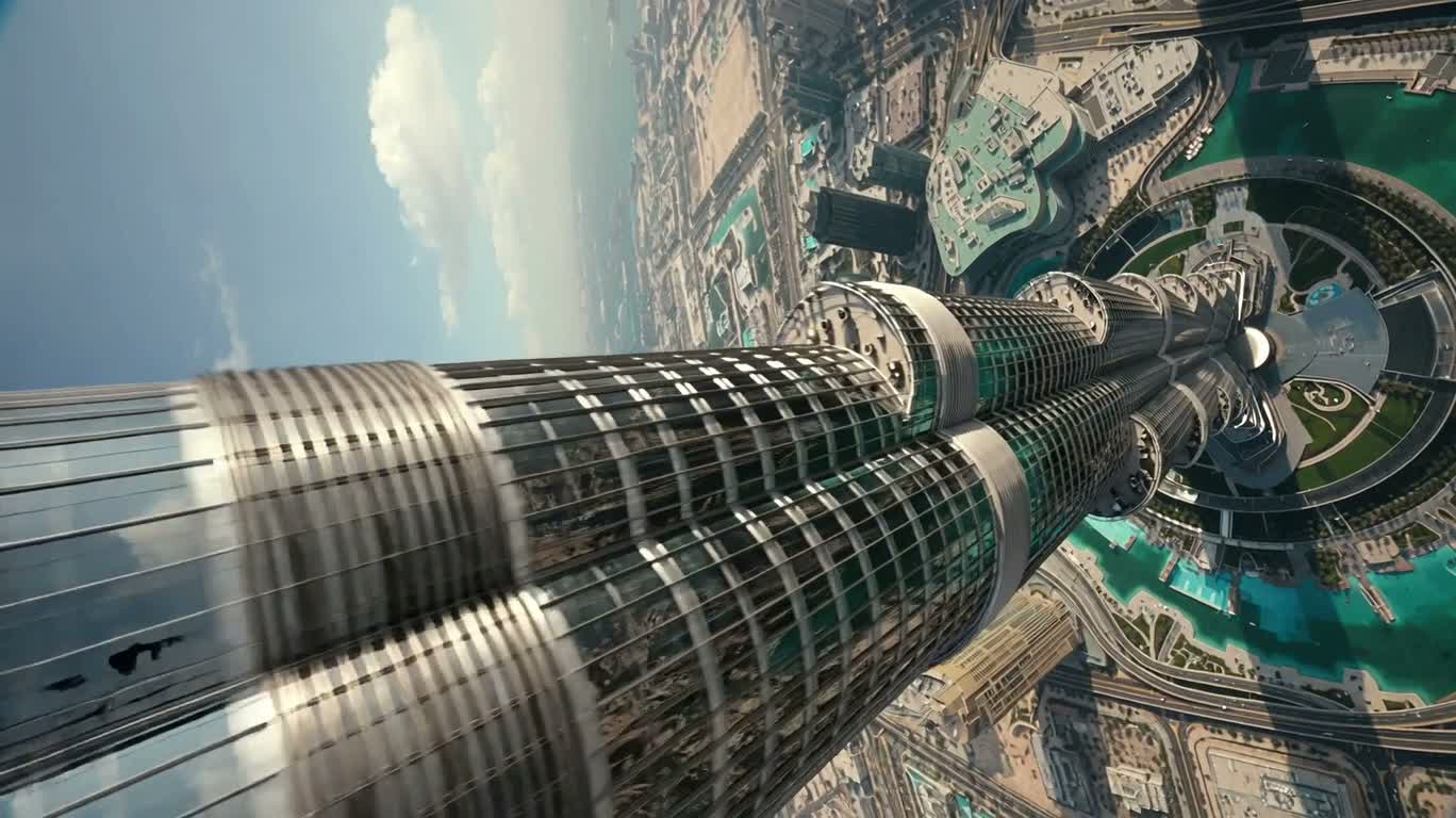 Burj Khalifa Aerial Diagonal Push